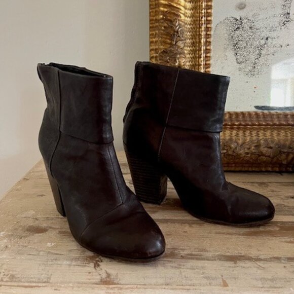 Rag & Bone Newberry Brown Leather Heeled Boots, Size 7 - Picture 1 of 6